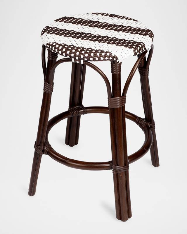 Tobias 24" Rattan Counter Stool, White/Brown Stripe